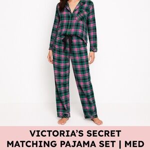 Victoria’s Secret Plaid Flannel Pajama Set Cotton Modal Loungecore M Pink Green